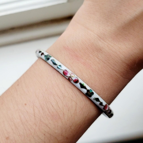 Vintage Cloisonne Floral Bangle Bracelet - Picture 2 of 8